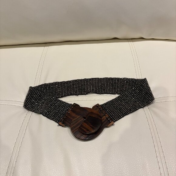 Accessories - Beaded  stretch  Belt with Wood Closure
